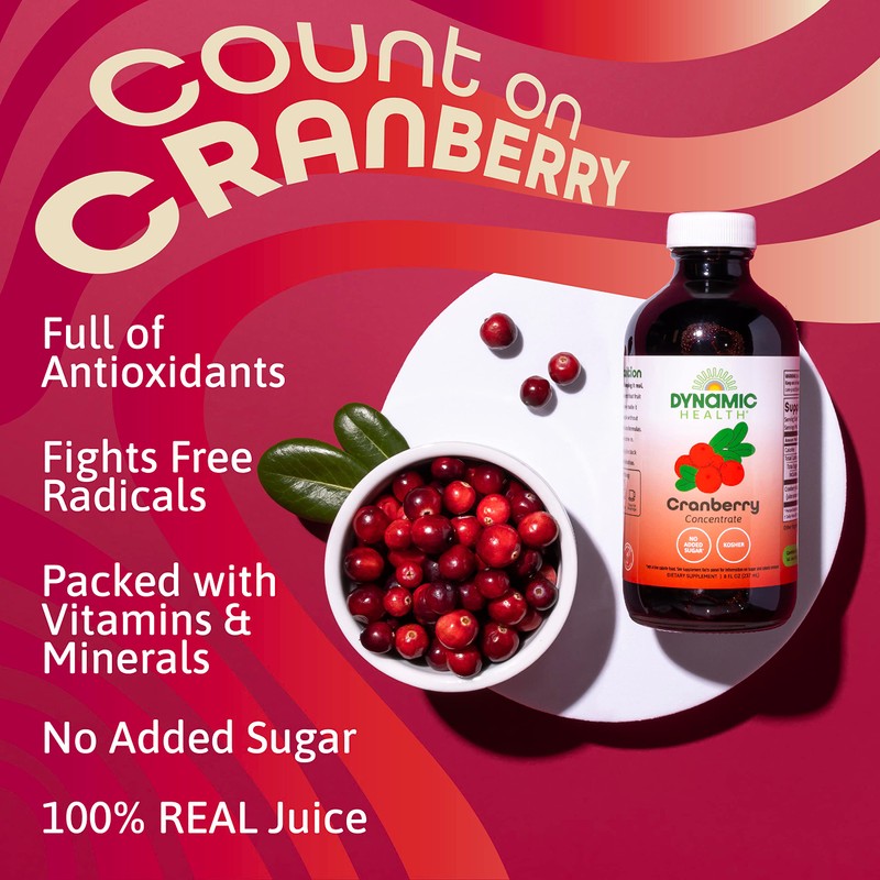 Dynamic Health Pure Cranberry Juice Concentrate, Unsweetened, Natural Antioxidant Support,