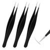 Salbsever 3pcs Black Ingrown Hair Tweezers, Precision Needle Point Tip,