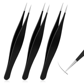 Salbsever 3pcs Black Ingrown Hair Tweezers, Precision Needle Point Tip, Stainless Steel, Modern Style