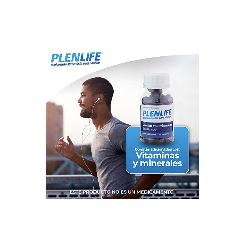 Plenlife Multivitamínico Gomitas Suplemento Azúcar Sabor Mora Azul Frasco 240