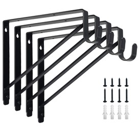 4 Pack Heavy Duty Closet Shelf & Rod Brackets,Closet Rod Bracket,Shelf Brackets Clothes,Closet Shelves Bracket with Rod Shelving Support,with Screws Black