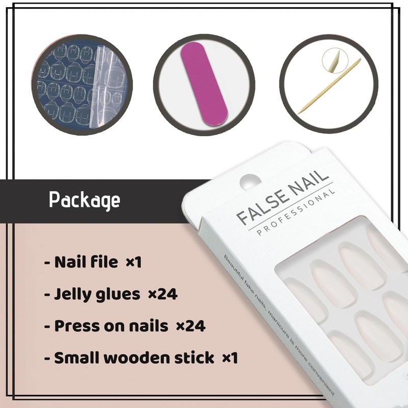 YOSOMMK Cream White Press on Nails Medium Almond Fake Nails