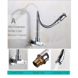 Kitchen Sink Faucets 360 Rotatable Single Lever Stainless Steel Wall-Mounted Kitchen Tap Ktichen Faucet Chrome Finished