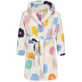BTPEIHTD Kids Hooded Bathrobe Girls Soft Plush Hooded Flannel Pajamas Sleepwear Boys Spa Robe Rainbow Flower 5-6 Years