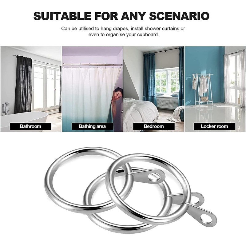 Metal Curtain Rings, 25 Pack 35mm Internal Diameter Silver Curtain