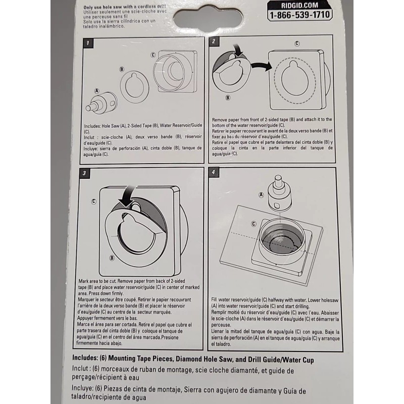 Ridgid 1-3/8" Inch Wet Diamond Hole Saw Kit Cordless Drill