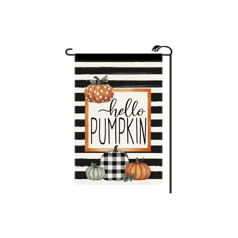 Hello Pumpkin Fall Garden Flag 12x18 Inch Vertical Double Sided