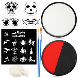 HOWAF Halloween Schminke Bodypainting, Schwarz Weiß Rot Schminke Halloween Set, Gesichtsbemalung für Kinder und Erwachsene, mit Pinseln Schablonen für Vampir Zombie Clown Skelett Make up