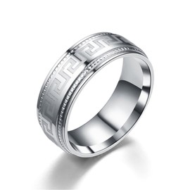 Silver Ring for Men Wedding Band 8mm Jewelry Rings for Men Stainless Steel Ring Pattern 8mm Jewelry Band - Ring Size 12