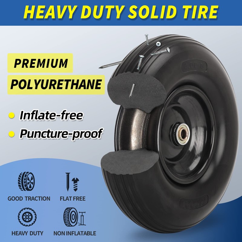 GICOOL 13" Wheelbarrow Tire, 4.00-6 Flat-free Solid Tire and Wheel,