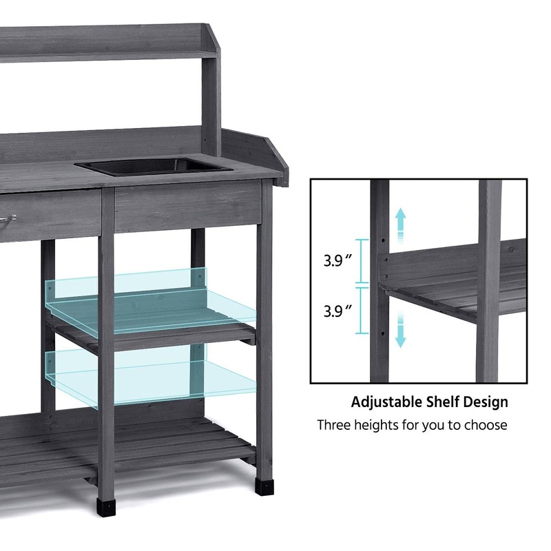 Yaheetech Outdoor Potting Bench Table Potters Benches Garden Workstation for