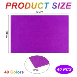 Dorglix 20 x 30 cm Felt for Crafts, 40 Colours Craft Felt, 1 mm Colourful Felt Fabric, Children's Non-Woven Fabric Felt Panels, Felt Fabric, Felt Sheets Felt Mat for DIY Crafts, Sewing, Manual