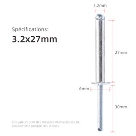 JIANDAXIN 50Pcs Extra Long Pop Rivets, Extended Length, Aluminium Dome Head Steel Shank Mandrel Long-Shaft Blind Rivets (1/8"x1-1/16")