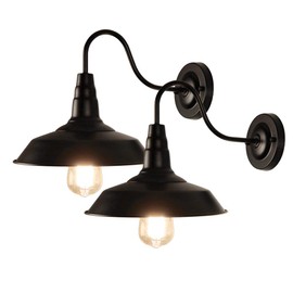 LynPon Gooseneck Barn Lights Indoor, 2 Pack Black Farmhouse Wall Sconces Set of Two, Rustic Exterior Wall Light Fixtures Industrial Wall Mount Lighting for Warehouse Front Door Porch Garage Entryway