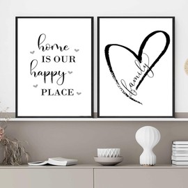 Herfair Pictures Living Room Posters Set of 2 Black and White Love Text Wall Pictures Living Room Simplicity Wall Decoration Canvas Pictures Without Frame (21 x 30 cm)