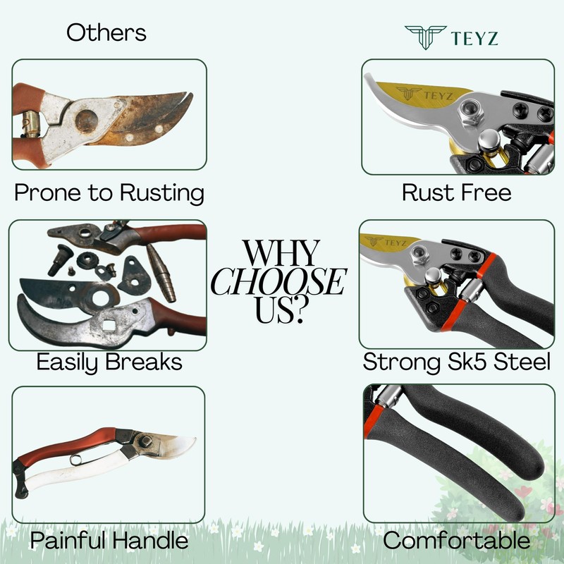 TEYZ secateurs, Titanium Bypass secateurs & Pruning Scissors, Garden secateurs,