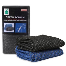 Green toronja - Paquete de 2 paños exfoliantes, extra ásperos para la ducha, 1 color negro y 1 azul, 40 x 12 pulgadas