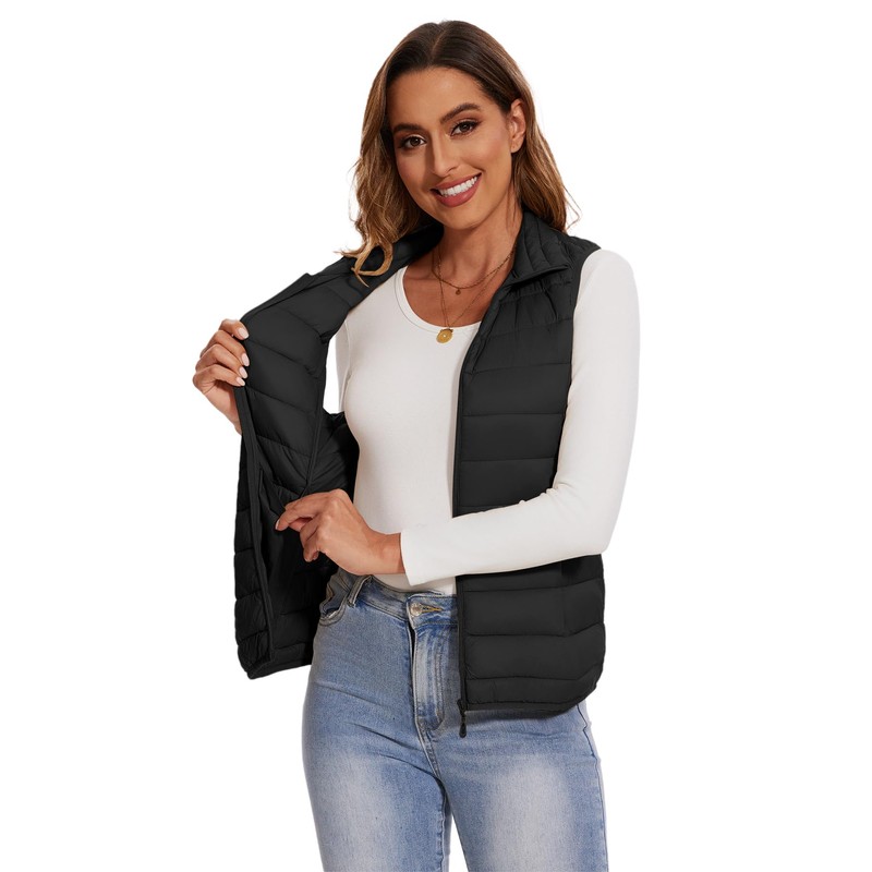 SMENG lightweight puffer vest women's fashion warm fall quilted black
