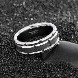 TRUMIUM 8mm Mens Tungsten Wedding Band Silver Brick Pattern Brushed Finish Engagement Ring Masculine Comfort Fit Size 10