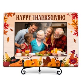 TIRYWT Thanksgiving Picture Frame, Pumpkin and Turkey Themed Decoration, Fall Orange Maple Photo Frame 4x6, Autumn Leaves Sign Gifts for Friends-I04