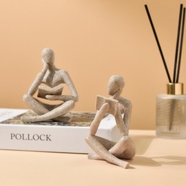 Dnoifne Sandstone Reading Statue Thinking Sculptures Abstract Art Ornament Modern Aesthetic Figure Decoration Suitable for Home Living Room Bedroom Office Shelf Table Desk