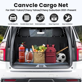 Canvcle Trunk Cargo Net for 2015-2025 GMC Yukon/Chevy Tahoe/Suburban Accessories Envelope Style Mesh Trunk Net Organizer and Storage Stretchable Adjustable Elastic Nylon Rear Cargo Netting with Hooks