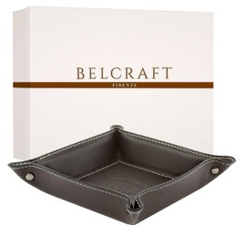 BELCRAFT Orvieto Empty Leather Handcrafted in Classic Italian Style, Tidy Tray, Gift Box Including Dark Brown (19 x 19 cm)