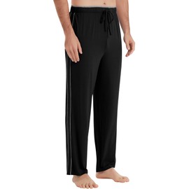 NACHILA Men's Pajamas Pants-Viscose Made from Bamboo, Soft Pj Bottoms Loose Sleep Pants Stretchy Sweatpants Cozy Lounge Pants Black/Heather Grey X-Large