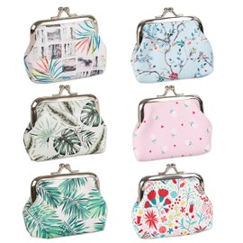 6 Pcs Flower Coin Purse, PU Leather Coin Pouch Kiss Lock Change Purse, Portable Coin Pouch Small Change Pouch Trinkets Pouch Clutch Purse for Coins Keys Rings Earrings