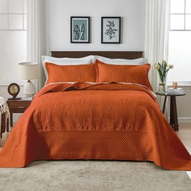 Qucover Oversized King Bedspread, 120x120 Quilt, 3 Piece California King Quilt Set, Soft Microfiber King Size Quilt Comforter Oversized, Vintage Pattern, with Shams, Burnt Orange