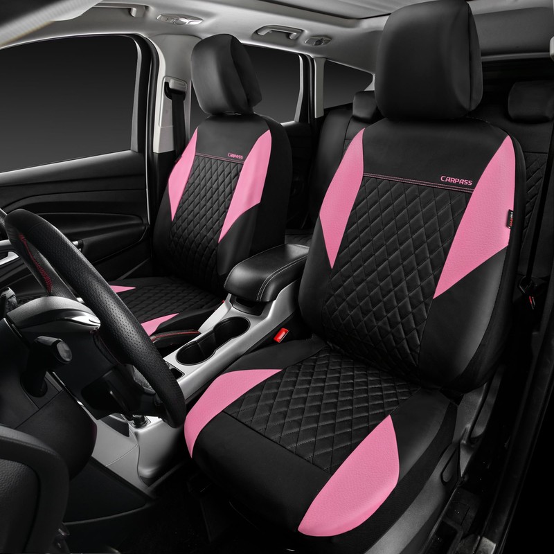 CAR PASS Pink Leather Seat Covers,Girly Quilting Pretty Cute Car