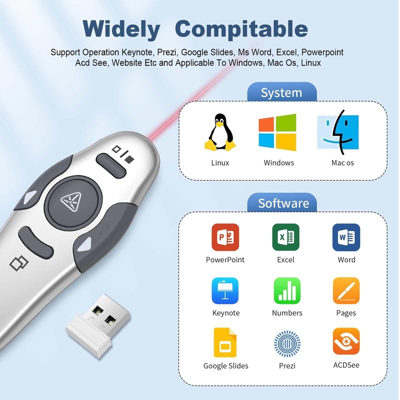 QUI Presentation Clicker Wireless Presenter Remote Clicker for PowerPoint Presentation