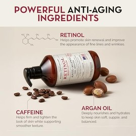 Rosen Apothecary Anti-Aging Retinol Body Lotion for Crepey Skin, Caffeine Firms & Tightens Aging Skin, Boosts Collagen, Restores Youthful Glow, 480ml