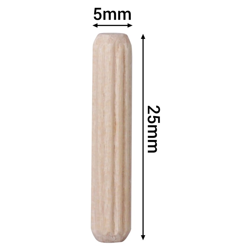 SKIR'CO (Pack of 200) Wooden Dowels 5x25mm Grooved Wood Dowels
