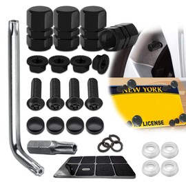 Black License Plate Screws, Car License Plate Bolts, Stainless Steel Plate Mounting Hardware, M6 (1/4") Tamper Proof Screws, Fastener Nut, Caps Cover for Front Rear Frame Holder Mounting