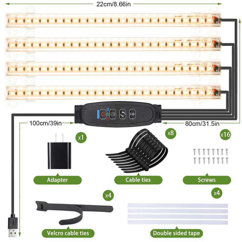 8.6'' LED Grow Light Strips, Full Spectrum 3500K Grow Lights