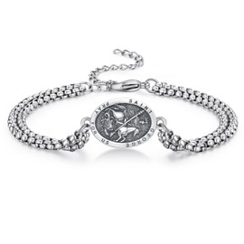 ADMETUS 925 Sterling Silver Amulet Bracelet, Patron Saint Bracelet for Men with 7 Inch + 2 Inch Adjustable Chain, Stainless Steel, No gemstone