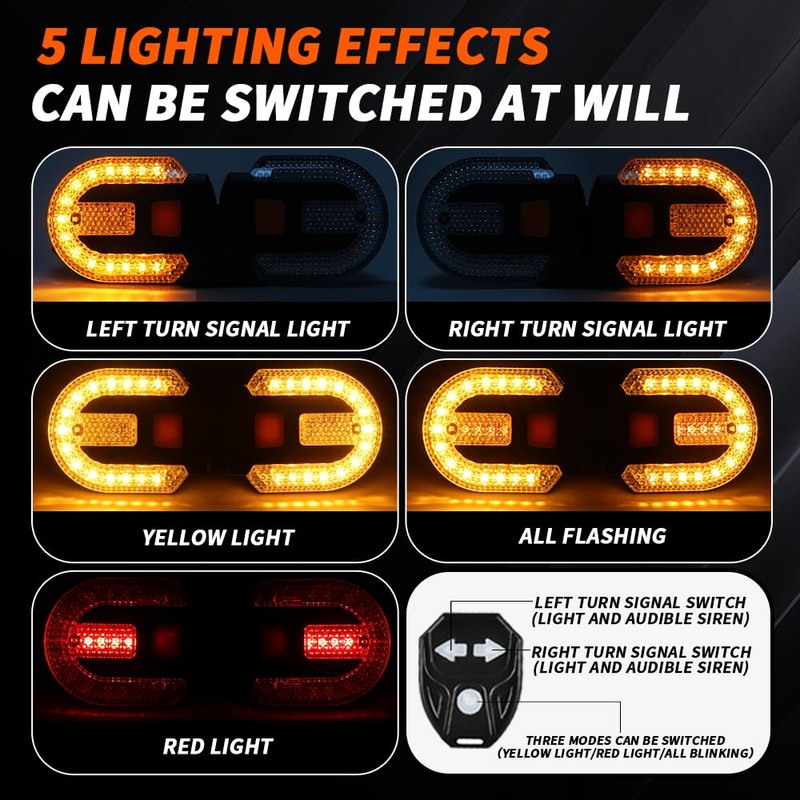4Pcs Turn Signals for Bicycles with Alarm, USB Charging Remote