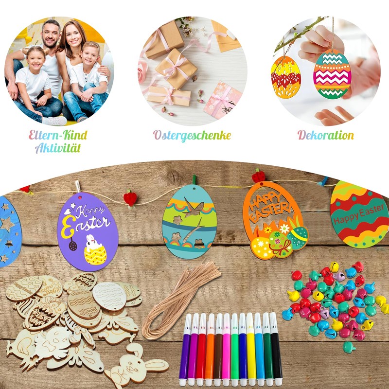 Holzanhänger Ostern zum Bemalen, 264 Stück Ostern Basteln Holz, Osterdeko