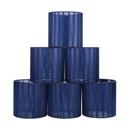 LAMPWELL LYON Clip-on Chandelier Organza Fabric Lamp Shades,Set of 6,Small Drum,5.2"×5.2"×H5.2", Organzy Ribbon, Handmade,Modern Trendy Decorative,Navy Blue