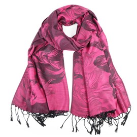 TZ Promise Women's Pashmina Shawls and Wraps Reversible Floral Flower Rave Scarf (Hot Pink)
