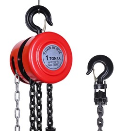 AAIN Hand Chain Hoist, 1 Ton (2200 lbs) Capacity, 10 Feet with 2 Heavy-Duty Hooks. Manual Hand Lift Steel Chain Block Hoist for Lifting Goods in Transport and Workshop - Red.