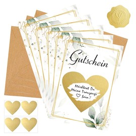 Pack of 20 Scratch Cards for Writing Yourself with 20 Kraft Paper Envelopes, 20 Heart Scratch Stickers and 25 Seal Stickers, Voucher for Birthday, Wedding, Christmas, Party and Gift