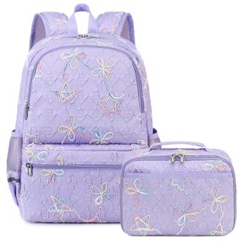 Octsky Girls Backpack for School Elementary Aged 8-10 | Back to School Bookbag with Lunch Box for Kids Purple, One Size