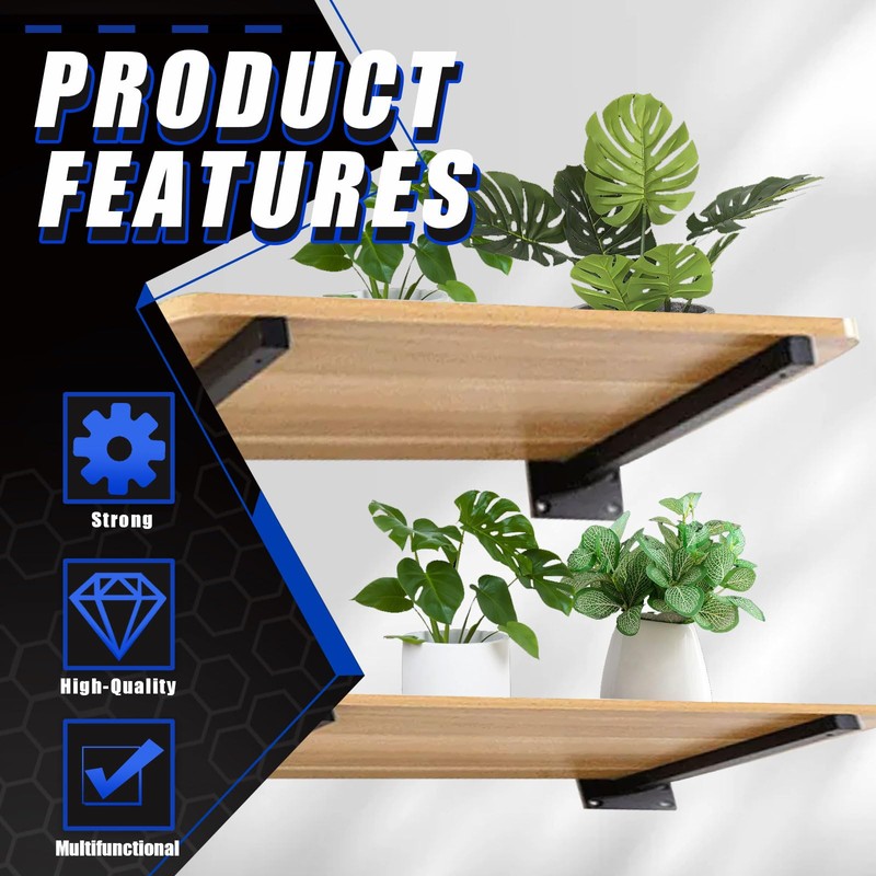 Glarks 4 Pack 12 Inch Black Shelf Brackets, Industrial Floating