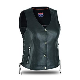 Highway Leather Women’s Motorcycle Side Lace Leather Vest Zipper Pockets 2 Gun Pocket (3XL) Black