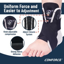 COMFORCE Ankle Brace for Women & Men (US 6-11/Women, 7-10/Men | EU 35-43), Adjustable Metal Support for Sprains, Achilles & Plantar Fasciitis - Breathable Design for Injury Recovery & Sports