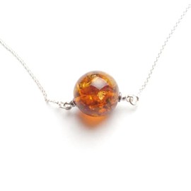 MyBernstein Amber Sterling Silver Necklace with Amber Ball (Amber Jewellery 20010), Silver amber Silver, Amber