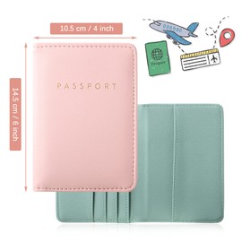 Frienda 2 Pieces Bridal Passport Covers Holder Waterproof Leather Passport Holder Covers Travel Wallet Passport Case for Women and Men(Pink and Green)