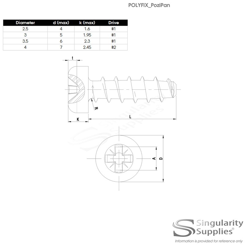 D3 (3mm x 10mm) Pozi Pan Screws for Plastic (Trilobular)